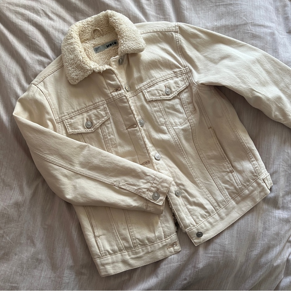 TOPSHOP Moto Shearling Denim Jacket